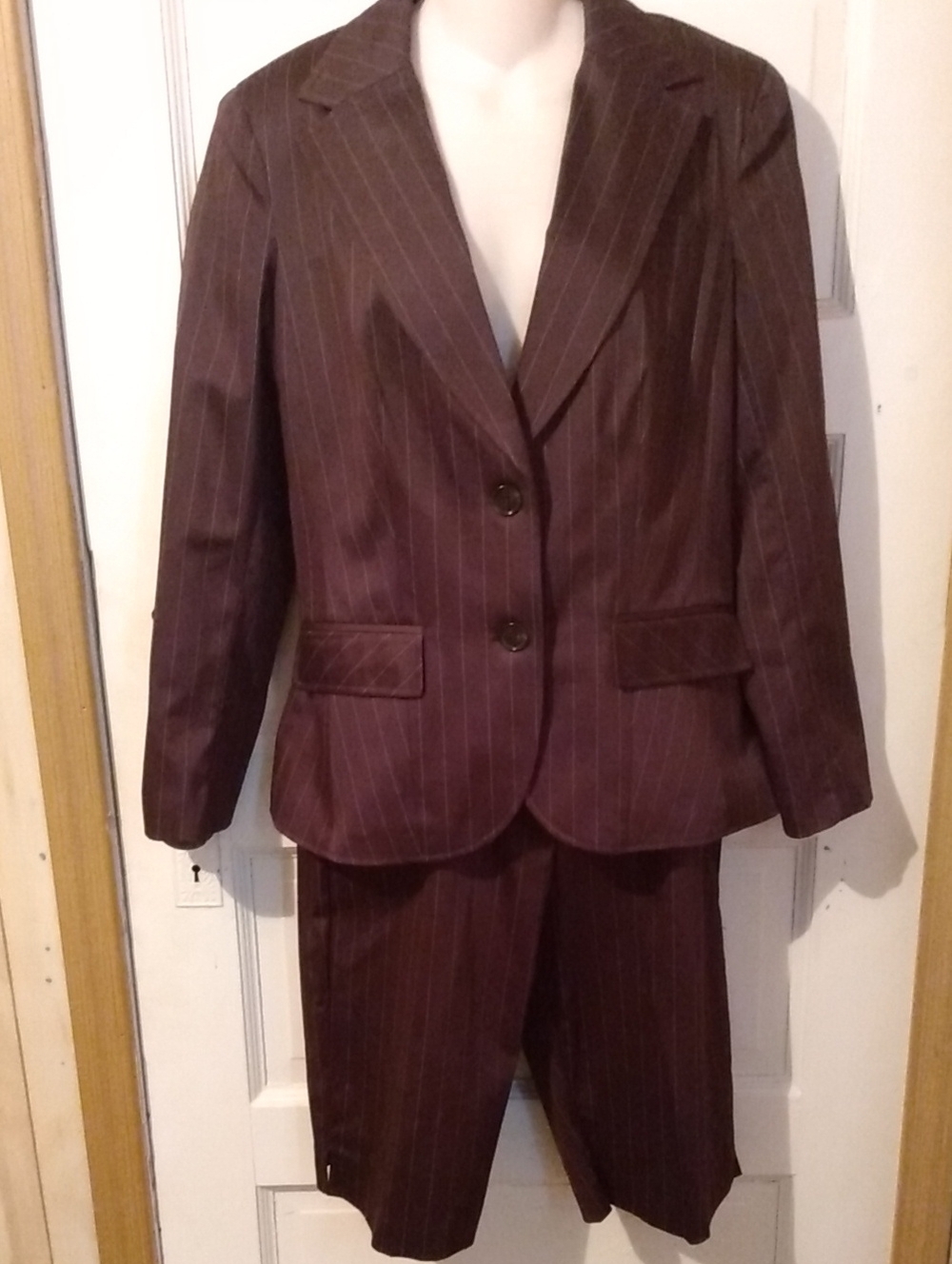 Chocolate Brown Pin Striped Shorts Blazer Capri Corporate 90s Vibe